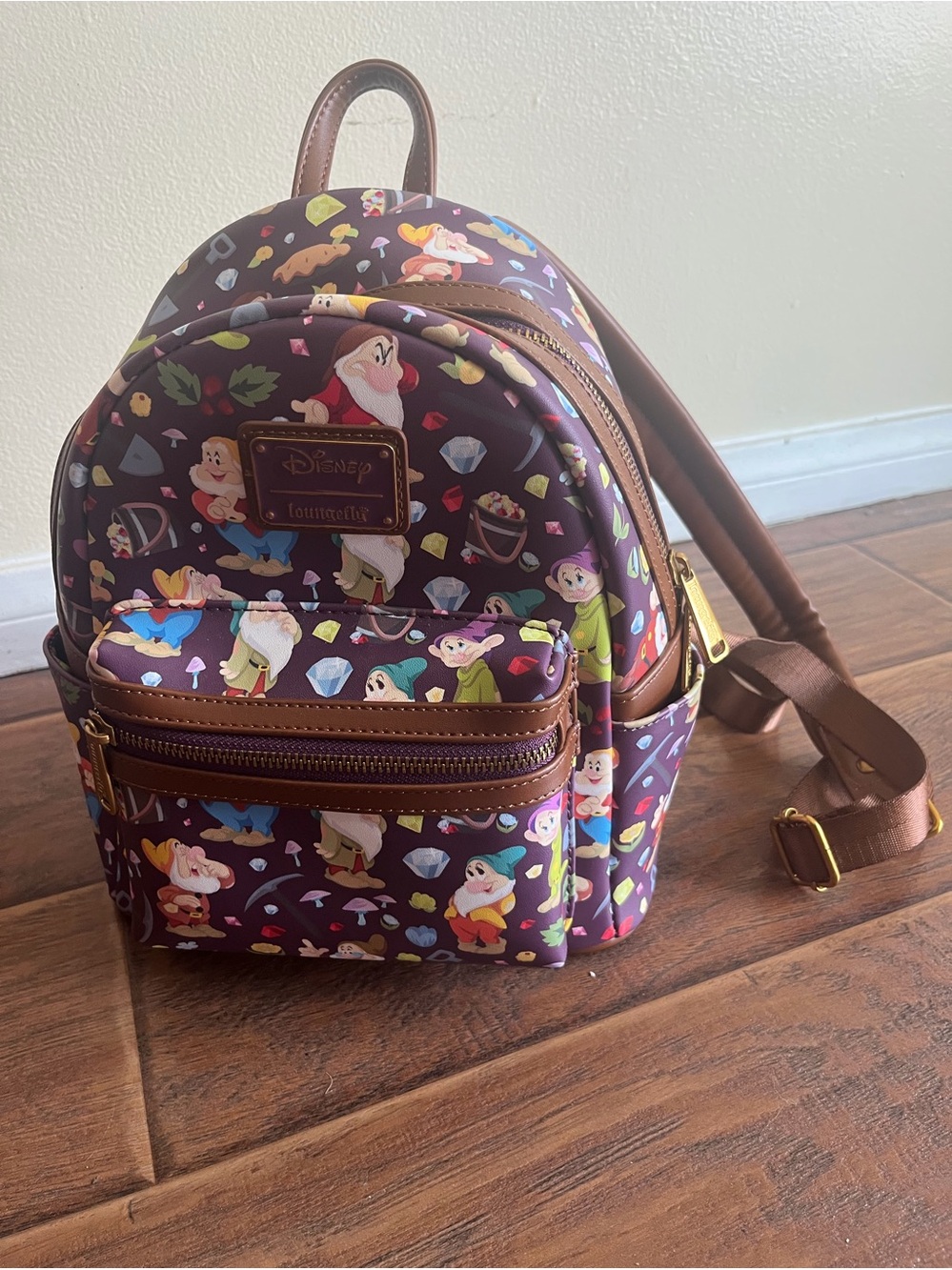 Loungefly Purple Brown Snow White Seven Dwarfs Mini Backpack